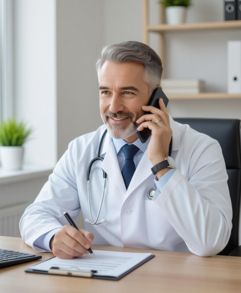 Medico al telefono che richiede informazioni