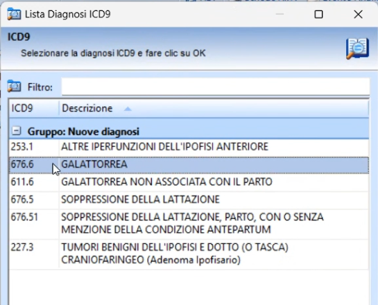 Diagnosi ICD9 mirate